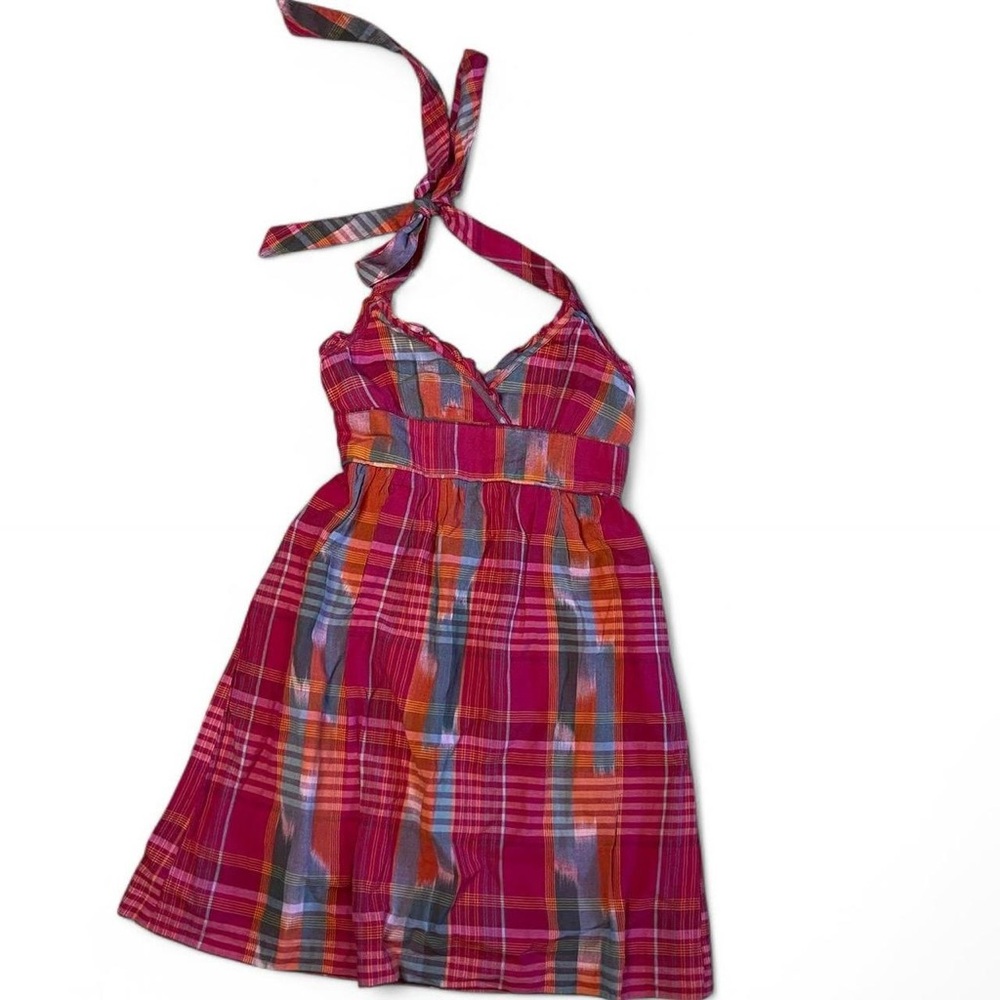 plaid halter mini dress